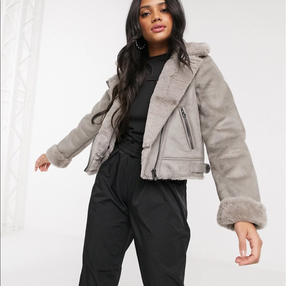NWOT Stradivarius Faux-Leather Aviator Jacket